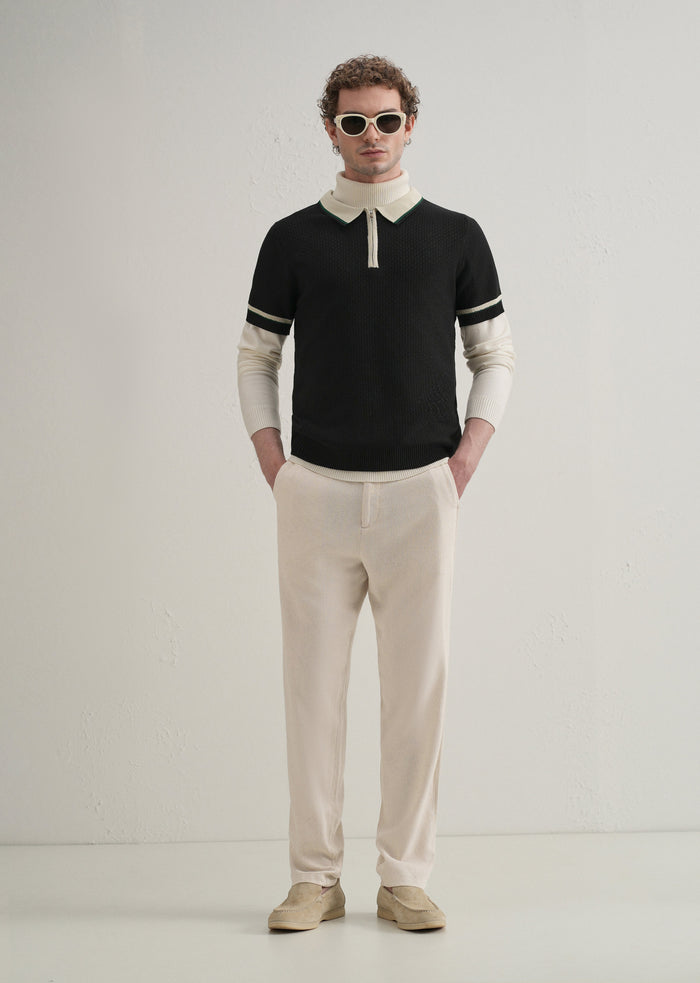 Beige Relaxed Fit Blended Linen Trouser