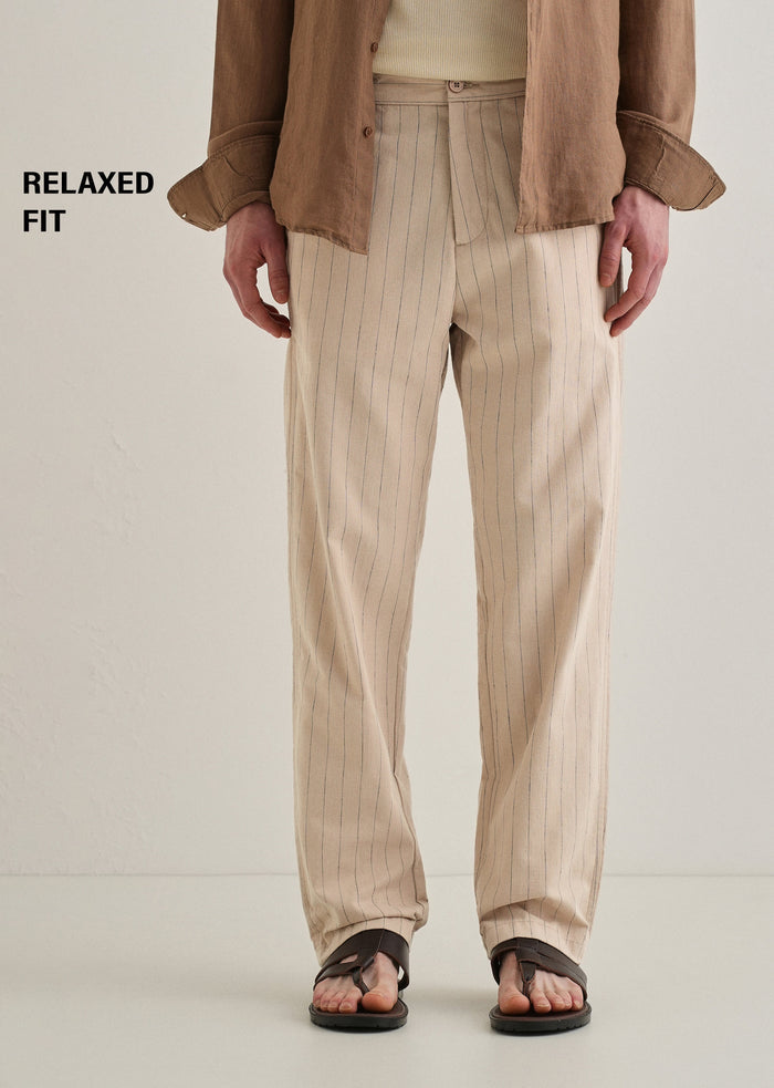 Beige Stripe Relaxed Linen Trouser
