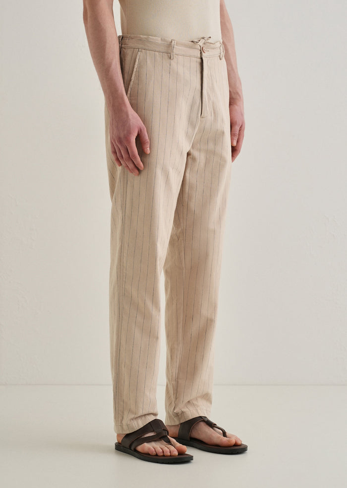 Beige Stripe Relaxed Linen Trouser