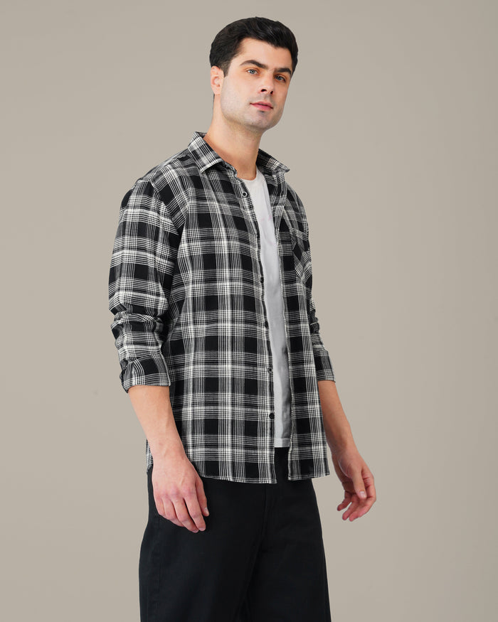 Black and White Geometric Dobby Woven Cotton Shirt