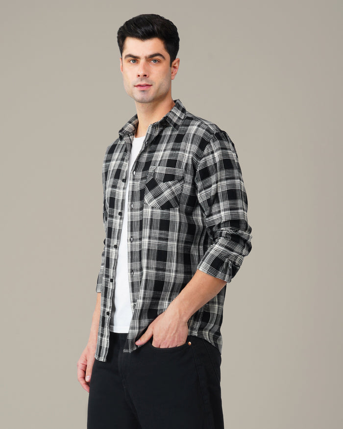 Black and White Geometric Dobby Woven Cotton Shirt