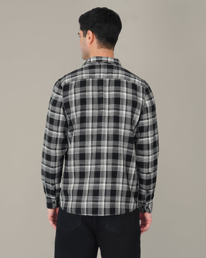 Black and White Geometric Dobby Woven Cotton Shirt