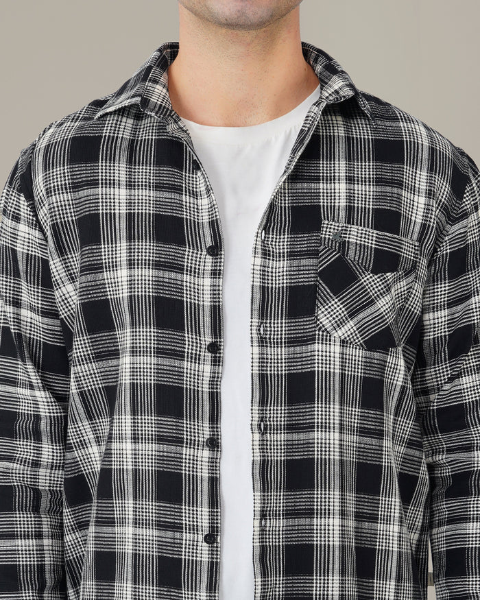 Black and White Geometric Dobby Woven Cotton Shirt