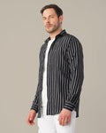 Black and White Striped Viscose-Nylon Blend Button-Up Shirt