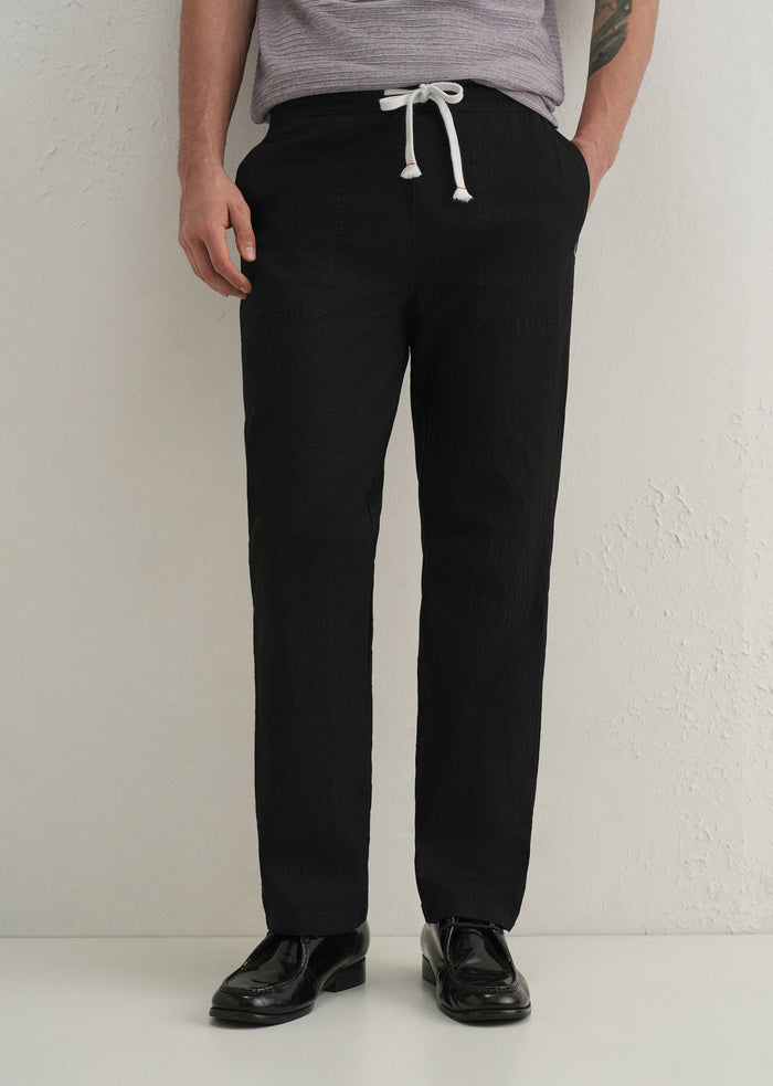 Black Drawstring Cotton Linen Pant