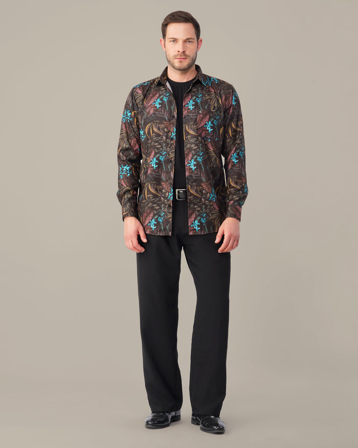 Black Floral Print 100% Polyester Shirt