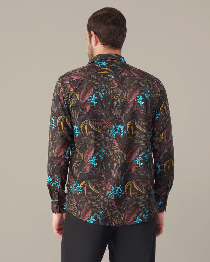 Black Floral Print 100% Polyester Shirt