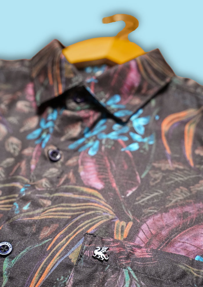 Black Floral Print 100% Polyester Shirt