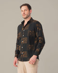 Black Floral Print Cotton-rich Linen-style Shirt