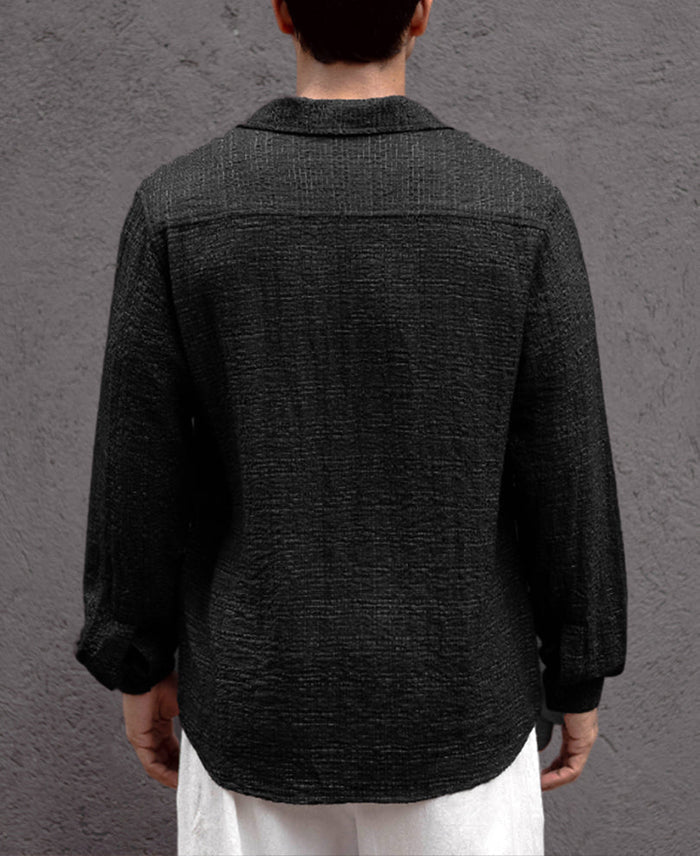 Black Kurta Style Regular Fit Full Sleeves Shirt
