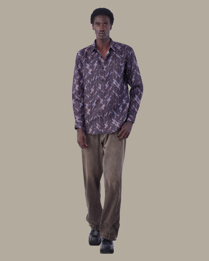 Black Multi-Color Digital Print Polyester Button-Up Shirt