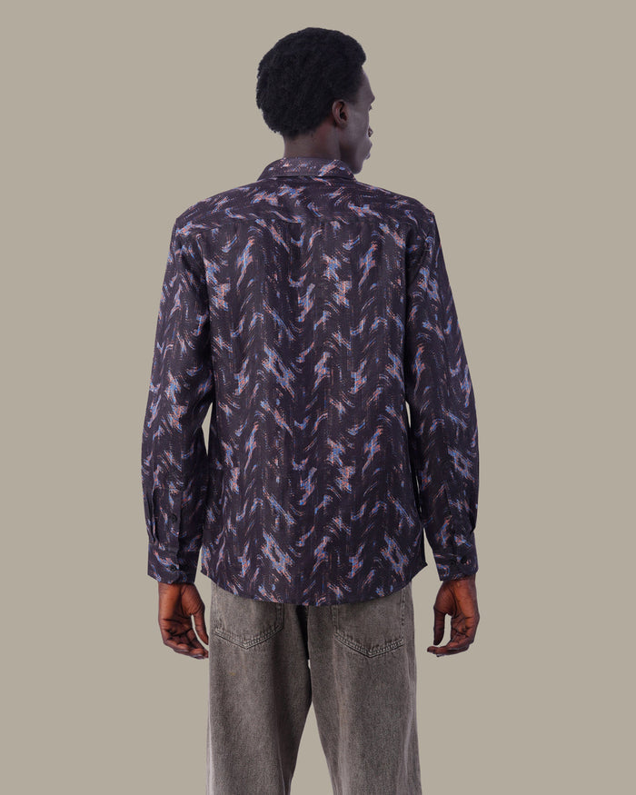 Black Multi-Color Digital Print Polyester Button-Up Shirt