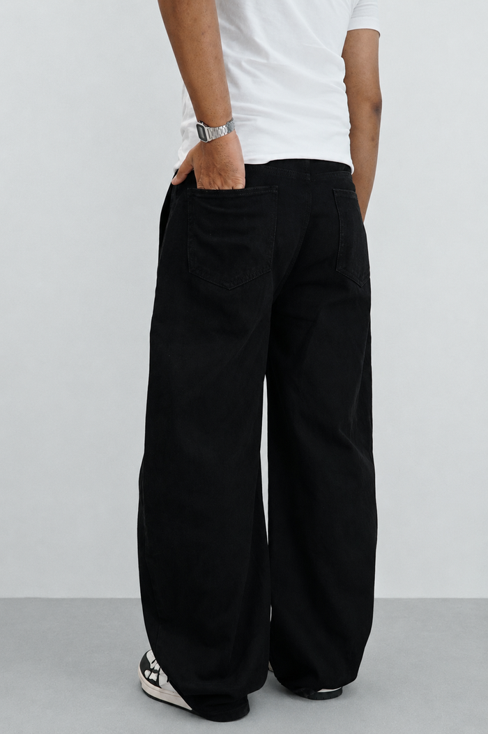 Black Raw Finish Japan Baggy Jeans