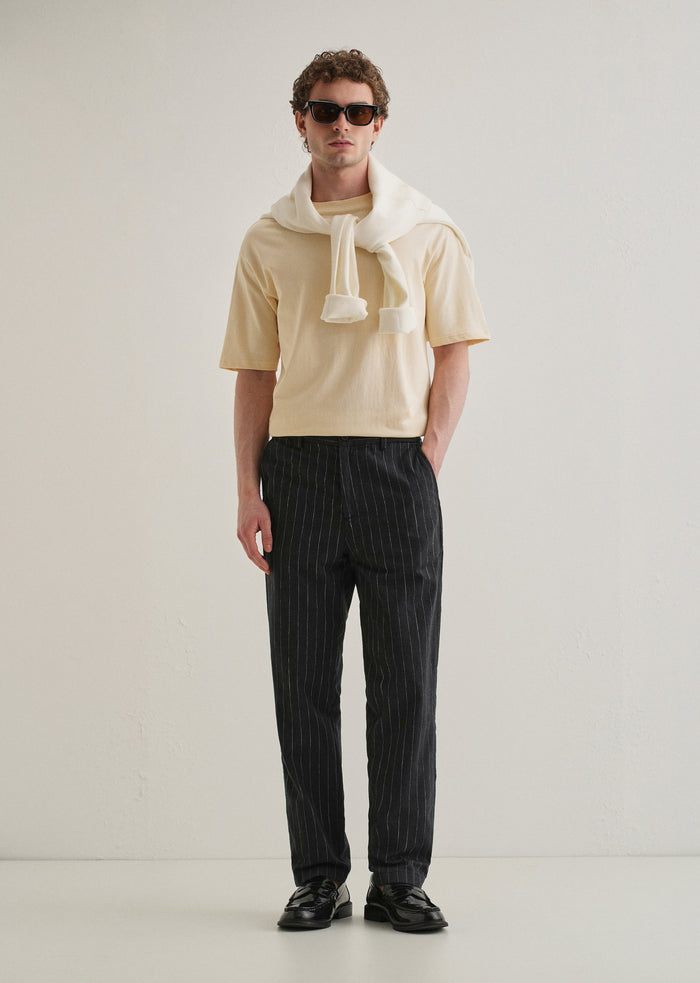 Black Stripe Relaxed Linen Trouser