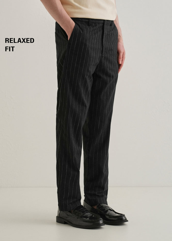 Black Stripe Relaxed Linen Trouser
