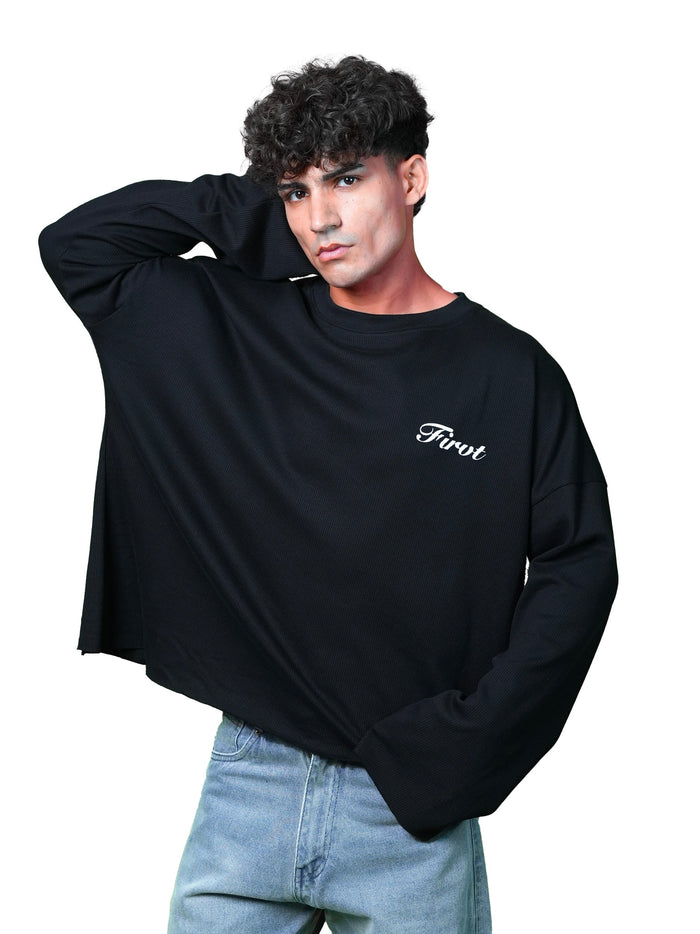 BLACK WAFFLE T-SHIRT