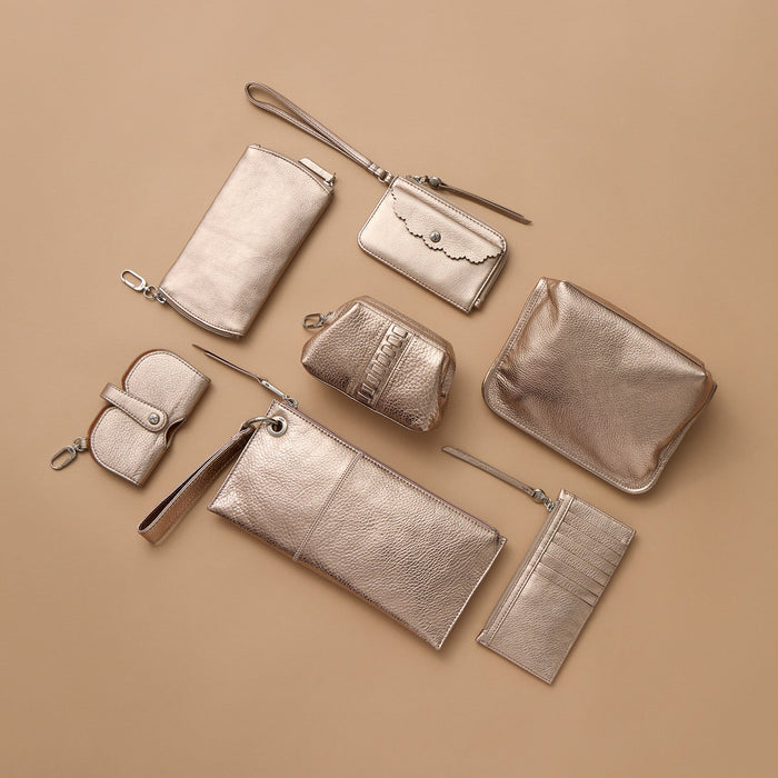 Beauty Cosmetic Pouch In Metallic Leather - Cameo Quartz