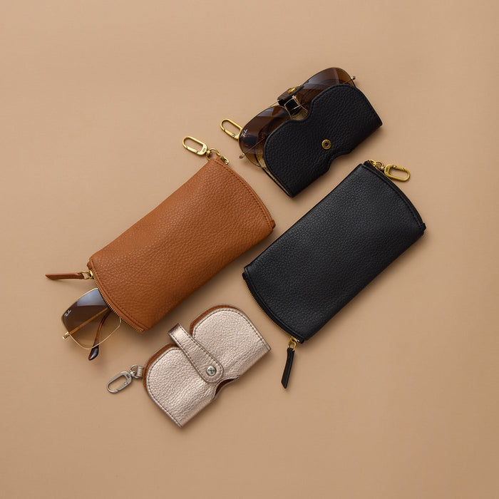 Blink Glasses Holder In Pebbled Leather - Black