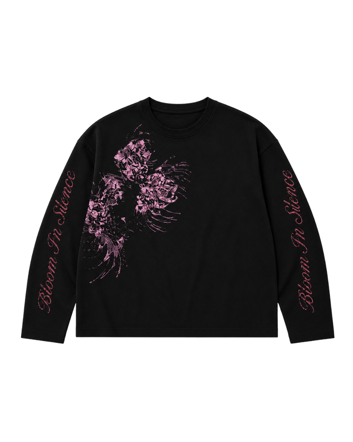BLOOM IN SILENCE WAFFLE TEE - BLACK