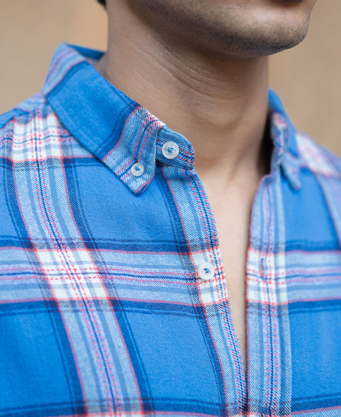 Blue Brushed Full Sleeves Checks Shirt 100% Cotton