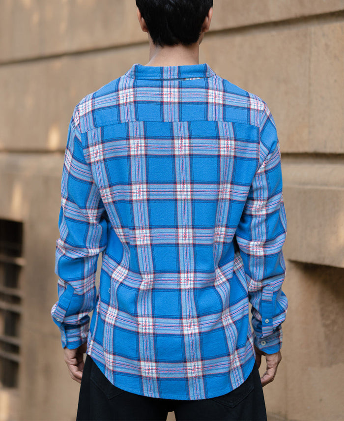 Blue Brushed Full Sleeves Checks Shirt 100% Cotton