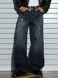 Blue Eclipse Distressed Loose Straight Fit Jeans