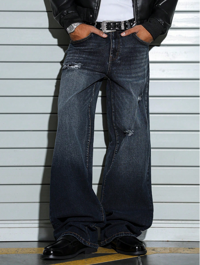 Blue Eclipse Distressed Loose Straight Fit Jeans