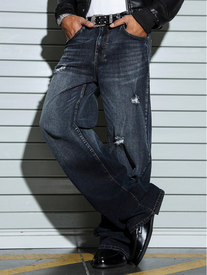 Blue Eclipse Distressed Loose Straight Fit Jeans
