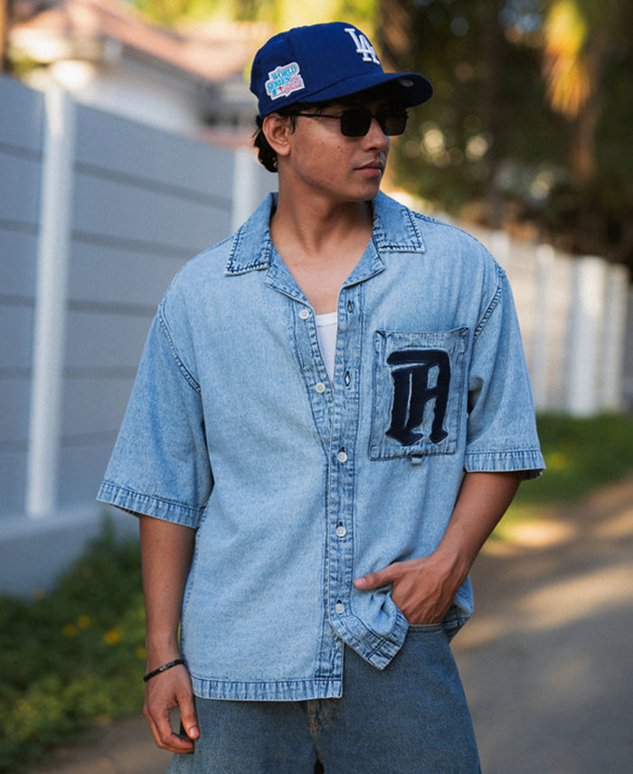 Blue Embroidered Denim Shirt