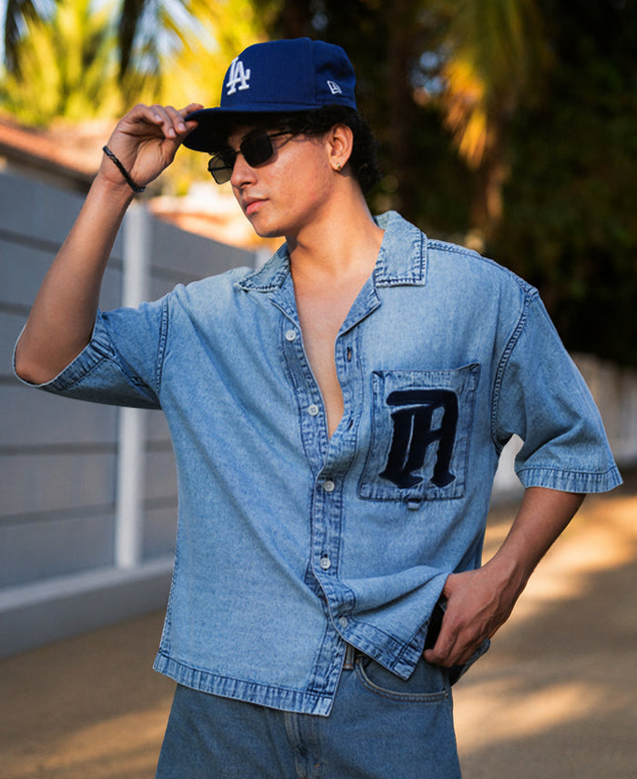 Blue Embroidered Denim Shirt