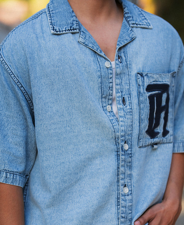 Blue Embroidered Denim Shirt