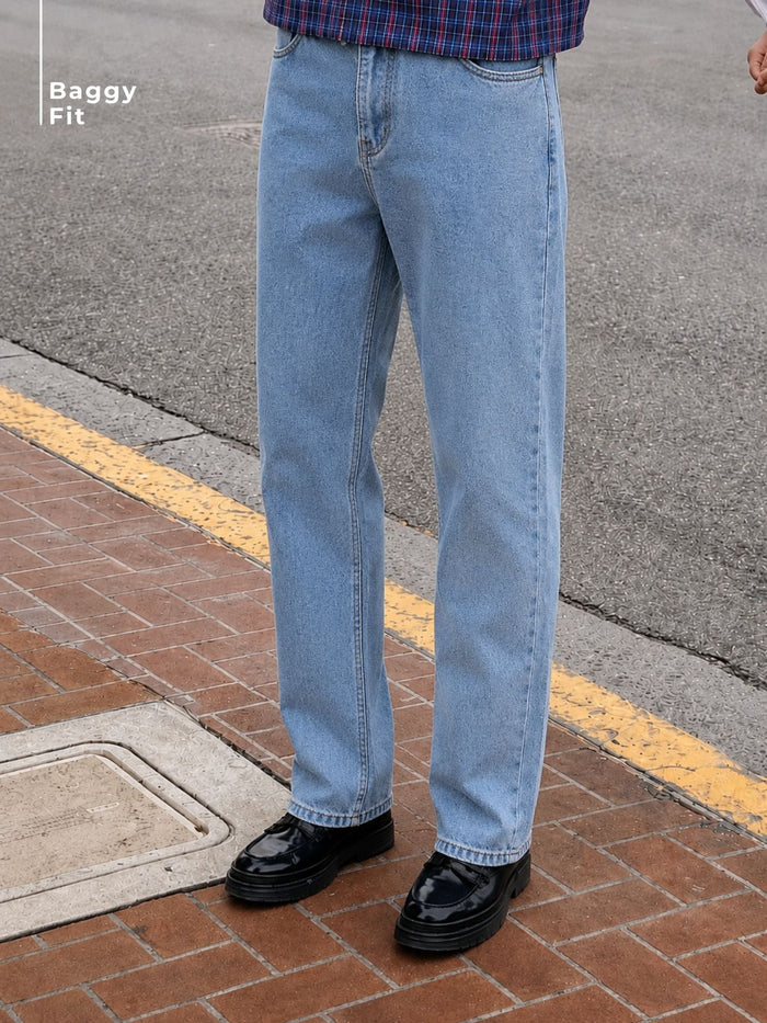 Blue Faded Korean Baggy Jeans