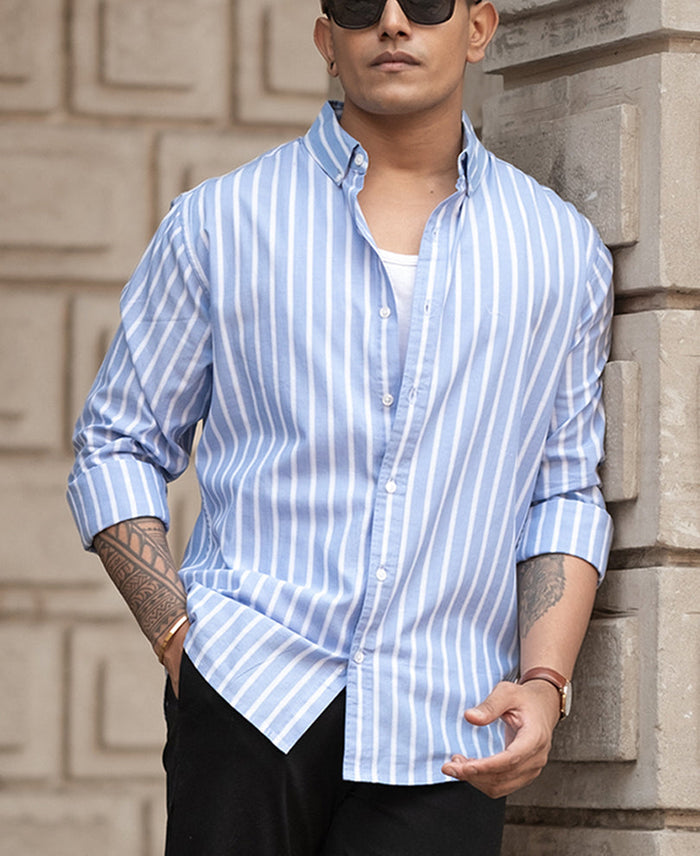 Blue Lightweight Striped Shirt 100% Cotton