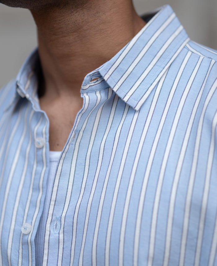 Blue Oxford Stripe Shirt 100% Cotton