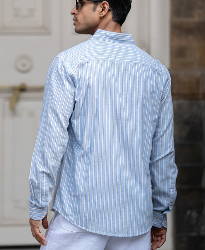 Blue Oxford Stripe Shirt 100% Cotton