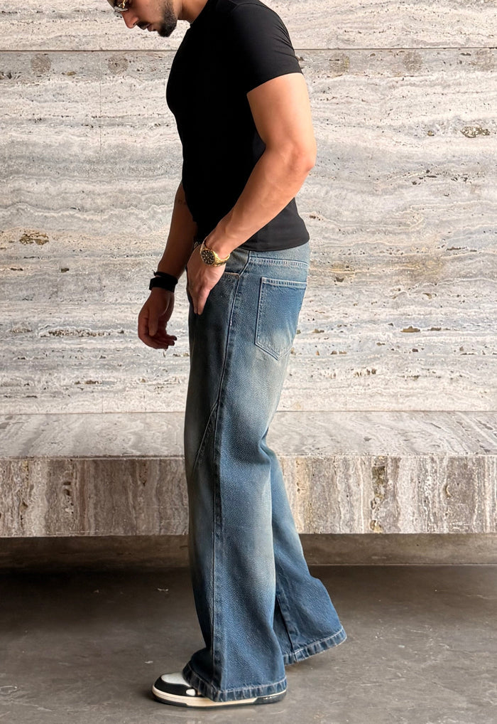 Blue Scar Straight A Line Jeans