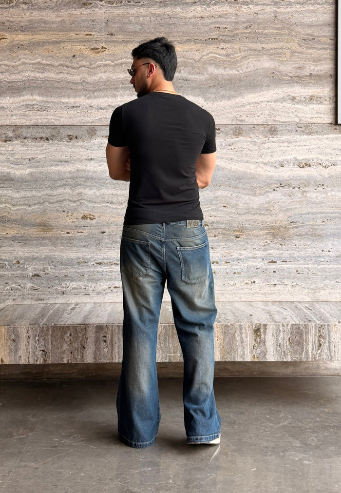Blue Scar Straight A Line Jeans