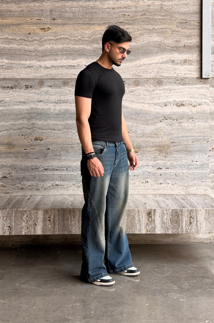 Blue Scar Straight A Line Jeans