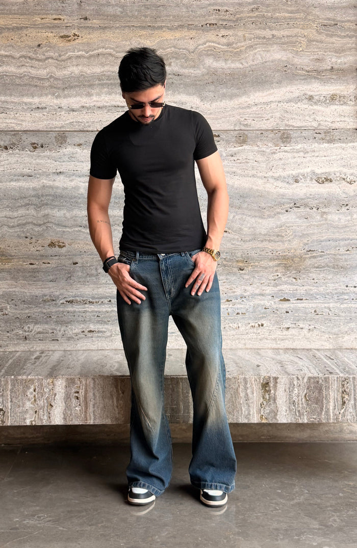 Blue Scar Straight A Line Jeans