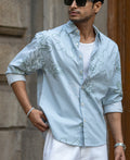 Blue Stripe Abstract Print Shirt 100% Cotton