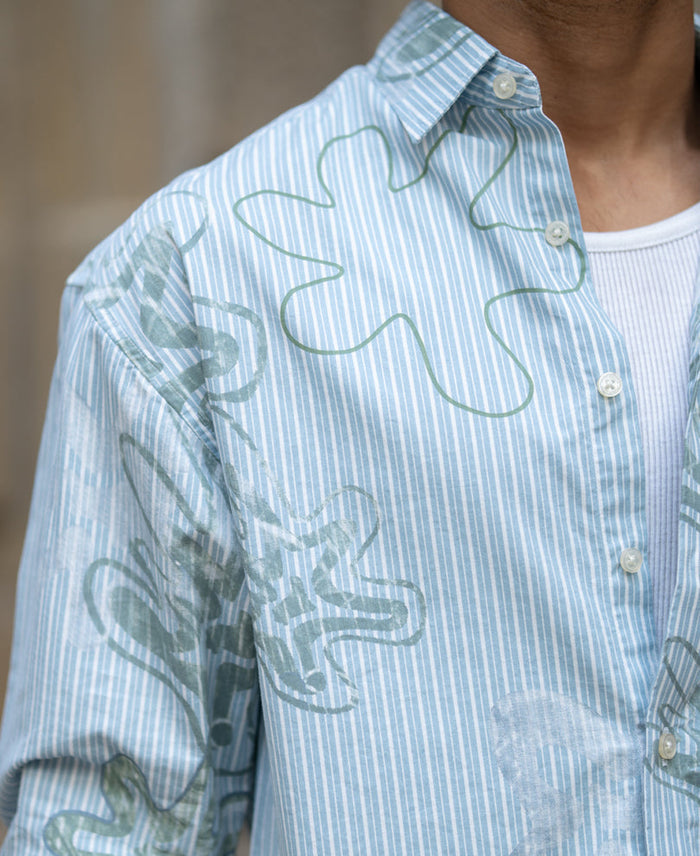 Blue Stripe Abstract Print Shirt 100% Cotton