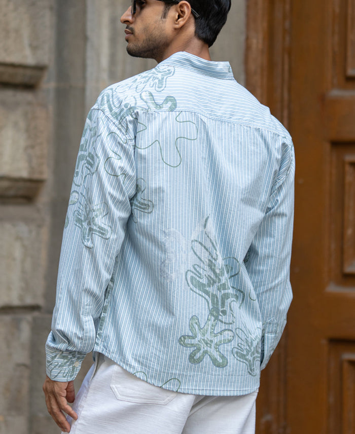 Blue Stripe Abstract Print Shirt 100% Cotton