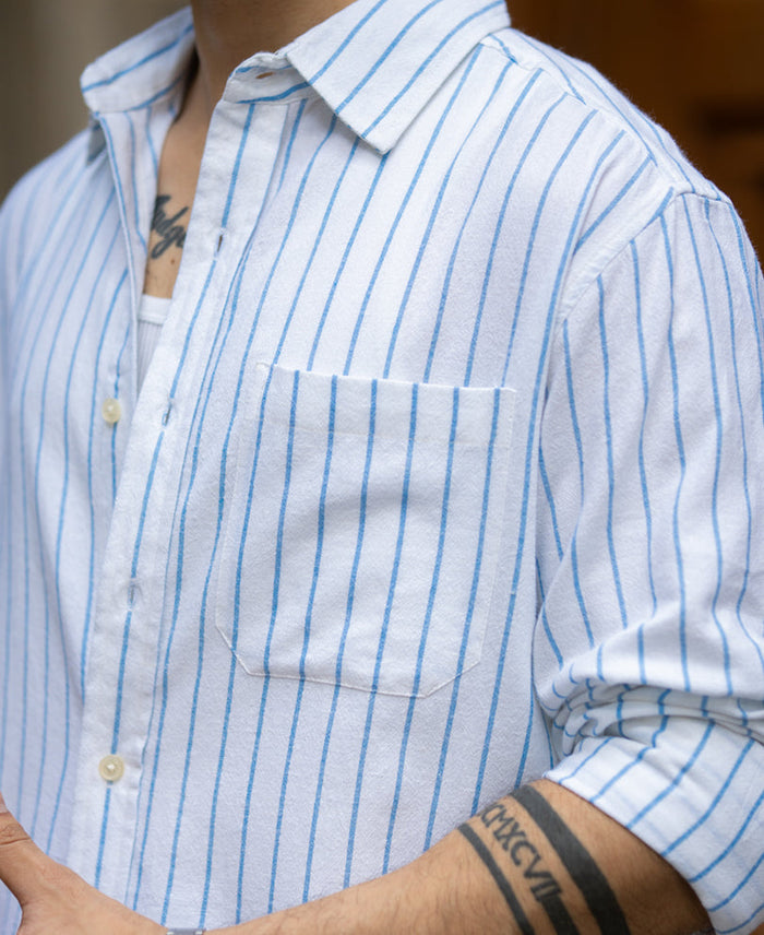 Blue Stripe Linen Blend Shirt
