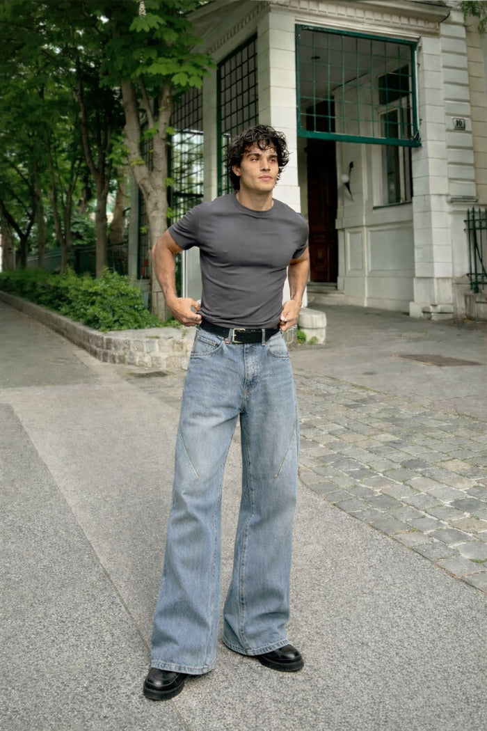 Blue Wash Clean Flare Fit Jeans