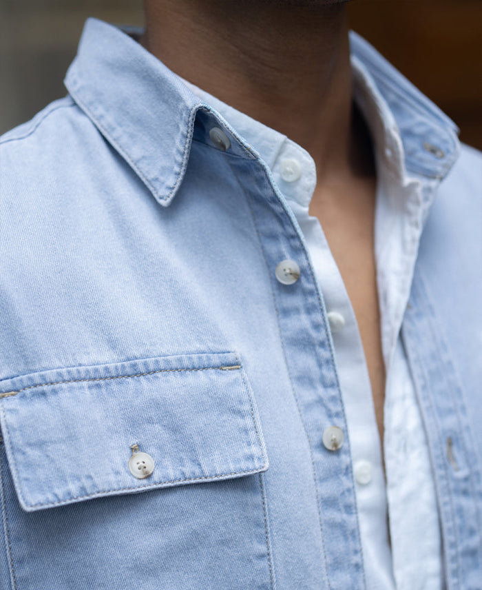 Blue Washed Denim Double Pocket Shirt
