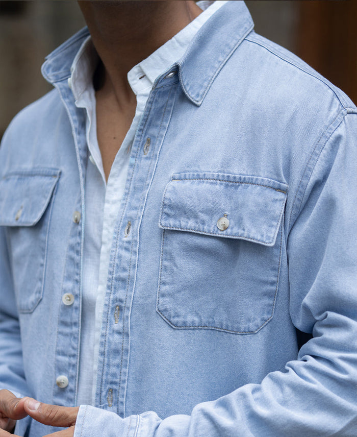 Blue Washed Denim Double Pocket Shirt