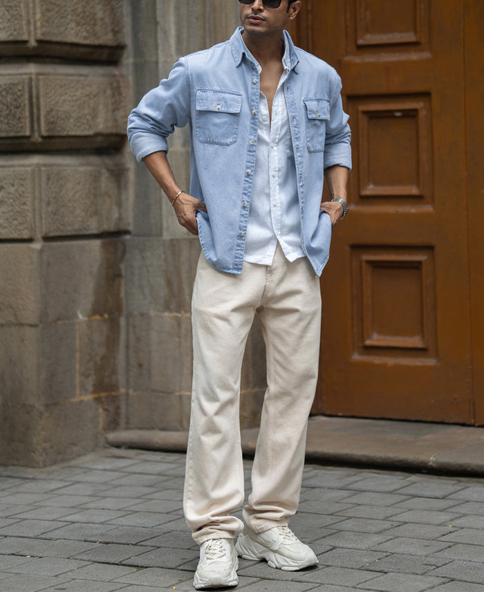 Blue Washed Denim Double Pocket Shirt