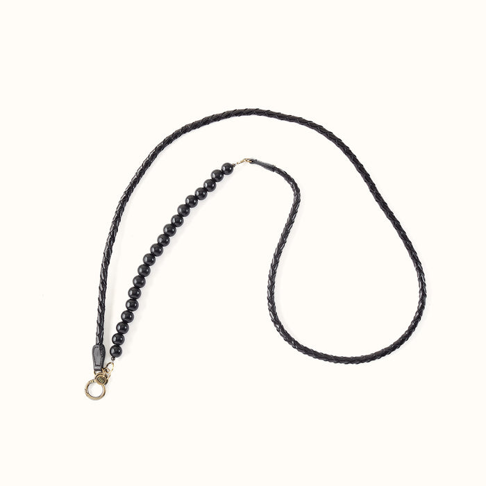 Braid & Bead Strap in Polished Leather - Black- FOL