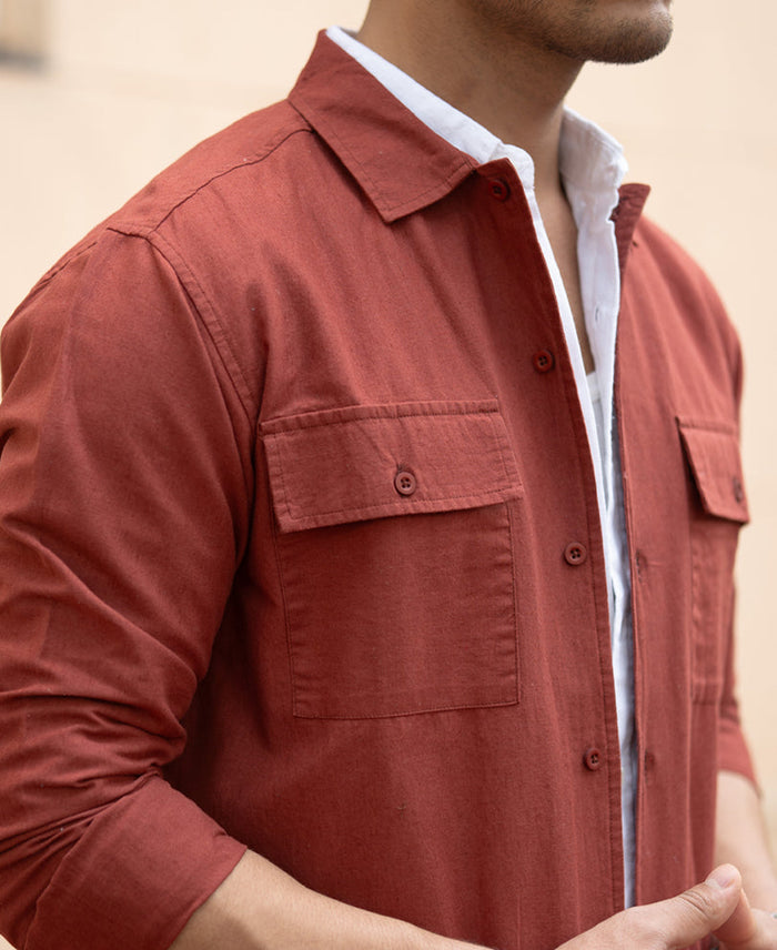 Brick Embroidered Linen Shirt