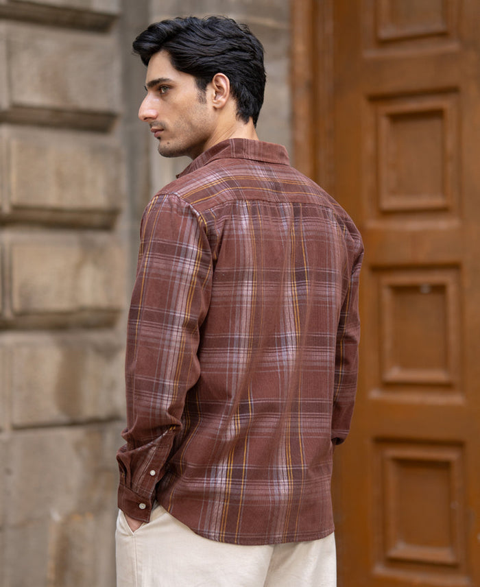 Brown Corduroy Check Shirt 100% Cotton
